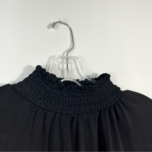 Adrianna Papell Black Crepe Lightweight High Neck Long Sleeve Blouse Small S - Picture 3 of 6